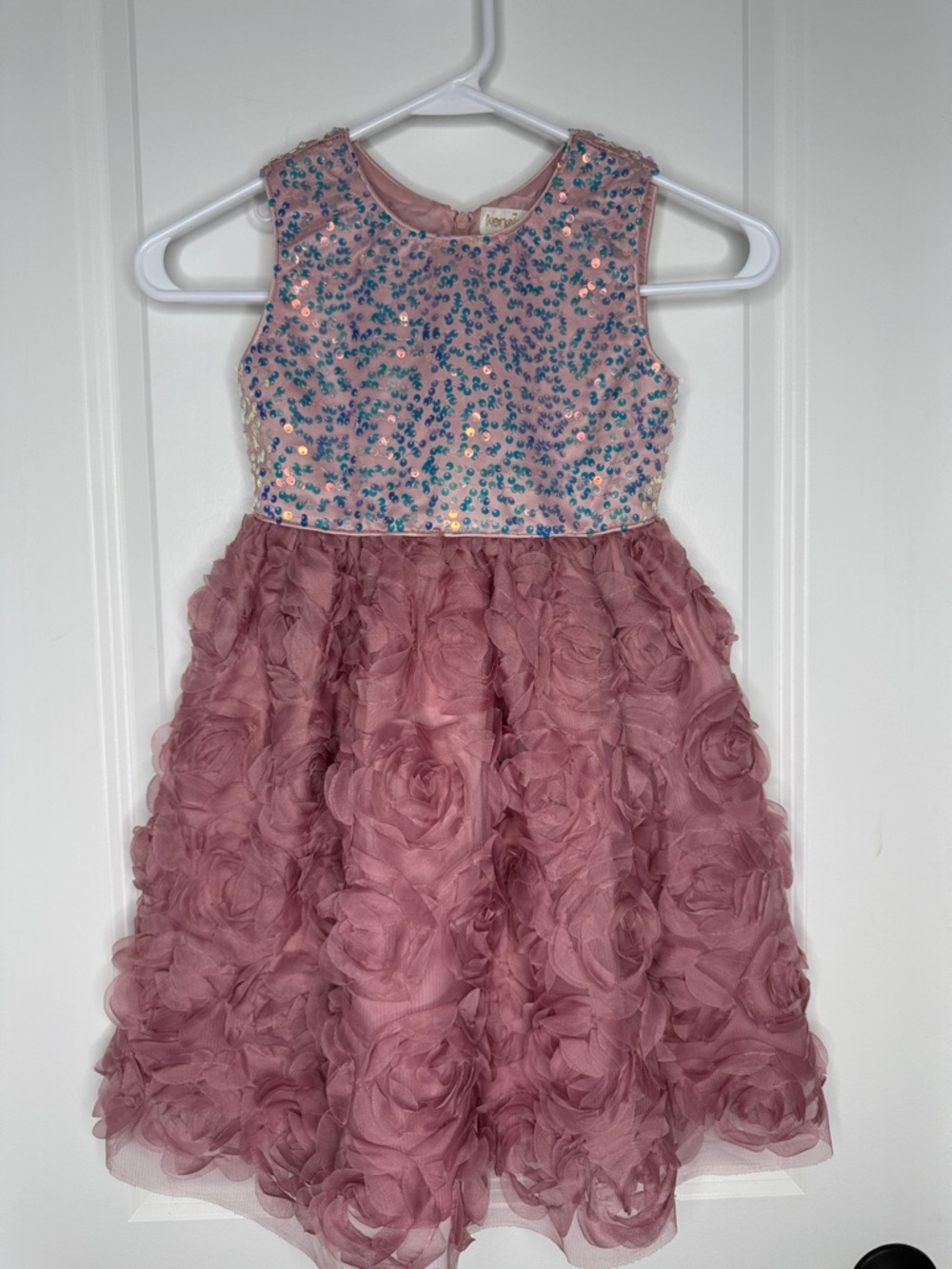 Girls Pink Blush Sequin Rosette Tulle Party Dress 6